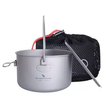 iBasingo 1950 мл титановая кастрюля для людей, сверхлегкая, дорожные принадлежности, набор для приготовления пищи на открытом воздухе, посуда для барбекю, посуда с сумкой для хранения Ti2044C 1-2