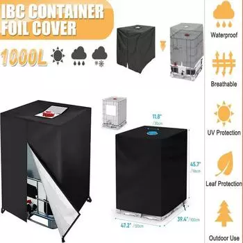 Крышка ведра Ibc Ton 210d Ткань Оксфорд Изолированная крышка резервуара для воды Защита от солнца на открытом воздухе Пыленепроницаемая и водонепроницаемая крышка ведра 1000л Защитная крышка Ordinary чёрный