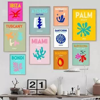 Ибица, Миконос, Тулум, Афины, Тоскана, Мадрид, пляж Бонди, настенное искусство, холст, постеры, принты, скандинавская живопись, украшение для гостиной, дома 21x30cm No Frame