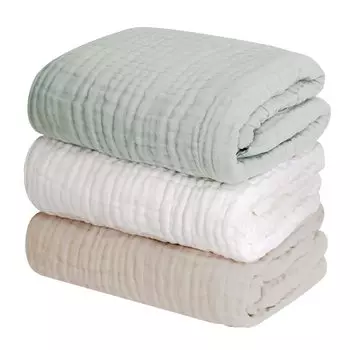 Ible детское банное полотенце Полотенце детское марлевое 105 x 105 см квадратное бежевое (Кератта) 6-слойный (Зеленый Белый)