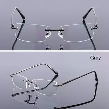 iboode Сверхлегкие деловые очки без оправы из сплава, классические мужские и женские безрамочные очки с прозрачными линзами, унисекс, плоское зеркало, зрелище серый