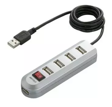 iBUFFALO Self Bus Powered Port с переключателем Silver для работы с BSH5A02SV USB2.0Hub и 4+1 [подтверждено PlayStation4, PS4] серебряный