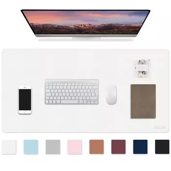 iCasso Mouse White Desk Large Mouse PU Leather Desk Easy to For Unisex Pad, Mat, Pad, Waterproof, 100x50cm, Pad, Stylish, Clean, Anti-Slip Back,