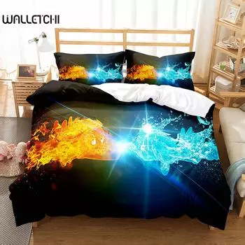 Ice And Fire Pattern Duvet Cover Set Single Double Size Polyester Comforter Cover For Teens Adults Bedding Set With Pillowcase EU single(135x200cm)