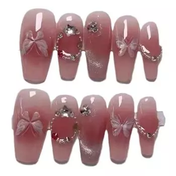 Ice Art Nail Crystal Butterfly Sweetheart Girl Gentle Clear Cat Eye White Blush XS