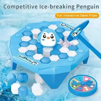 Ice Breaking Penguin Rescue Little Penguin Knocking Ice Game Детский детский настольный компьютер Благотворительный интеллект Игрушка для родителей и детей синий