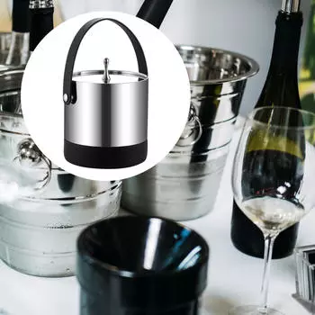 Ice Bucket Barrel Double Layer Beer Drink Tub for Bar Cocktails Home Party Event PU leather handle