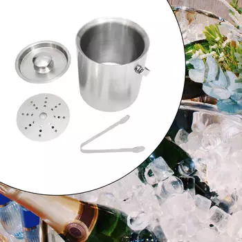 Ведро для льда с шампанским сохраняет напитки холодными с металлической изоляцией и крышкой для семейных вечеринок в баре 1.6L