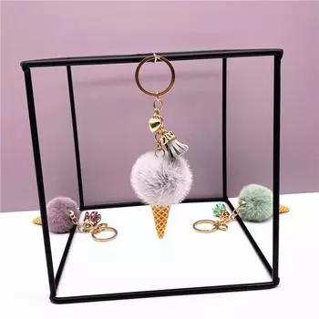 Ice Cream Keychain Cute Bag Cartoon Plush Pendant Cone Car Key Chain Ring Hairball Creative Gift Single OPP bag packaging