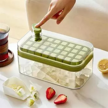 Ice Cube Tray | 32/64 Ice Cube Trays with Lids, Cube Mold Easy Release Square Trays with Removable Splash Proof Lid for Home зелёный