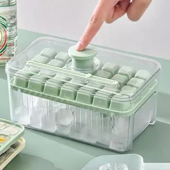 Ice Cube Tray One Button Release Ice Cubes Molds Multipurpose Ice Maker Mold with Lid and Box for Whiskey Cocktail Tea Chilling