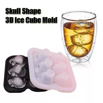 Ice Cube Tray Silicone 3D Skull Ice Cube Mold Easy To Release Silicone & Easy To Fill 6 Ice Cubes Suitable For Whisky