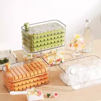 Ice Cube Trays with Bin Ice Shovel 100/200 Cavity Stackable Ice Molds for Freezer One Click Press Easy Release Ice Maker for Cocktails Whiskey Juice 100Grid светло-зеленый