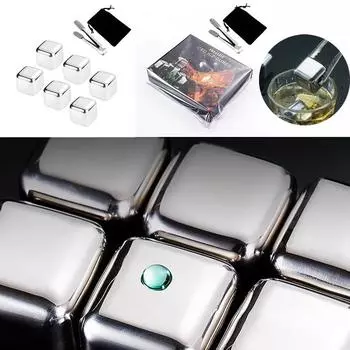 Ice Cubes Set Stainless Steel Reusable Chilling Stones Whiskey Wine Wine Juice Cooling Cube Chilling Rock Party Bar Tool for Bar