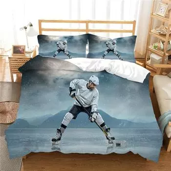 Ice Hockey 3D Digital Printing Quilt Cover Home Textile Three-Piece Three-Piece Set EU single 135*200