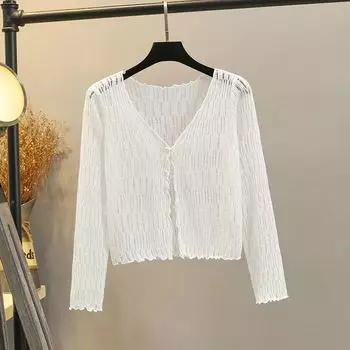 Ice Silk Air Conditioner Sling Dress Shawl Knitting Cardigan White S