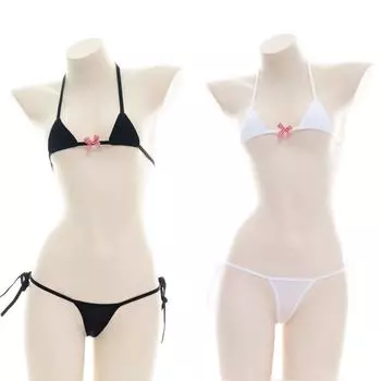 Ice Silk Bow Tie Bikini Lingerie - Low-Rise Japanese Style B0209 One Size