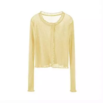 Ice Silk Cardigan Thin Long Sleeve Sunscreen Knitted Suspender Skirt Yellow L