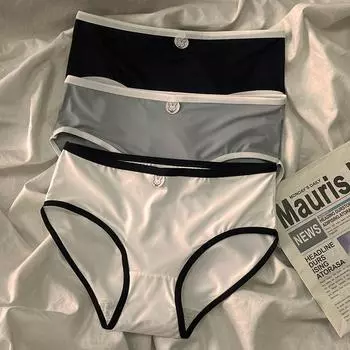 Ice Silk Черно-белое хлопковое нижнее белье Трусики для девочек Однотонные чистые Средняя талия Милые Спортивные уникальные M белый