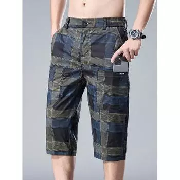 Ice Silk Cool Мужские летние популярные эластичные повседневные спортивные прямые укороченные брюки для мальчиков M100Jin чёрный