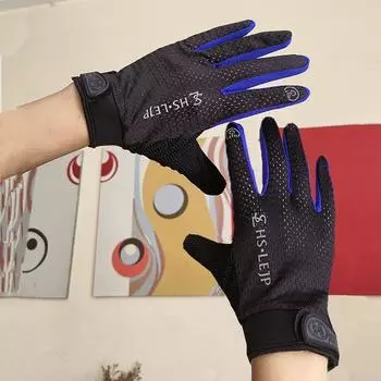Ice Silk Cycling Gloves Baby Boy and Girl Summer Sun Protection Cycling Gloves Full Finger Mesh Breathable Thin Spring & Fall Driving Non Slip Blue [WYZ net full finger]] L