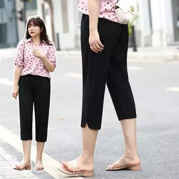 Ice Silk Harun Pants Thin Capri Pants Pluse-sized Women s Wear Loose Straight Shorts Casual Women s Pants 2XL чёрный