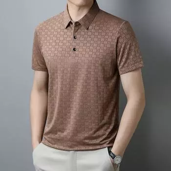 Ice Silk Hidden Plaid Polo Shirt Men S Short-Sleeved T-Shirt Half-Sleeved Summer Lapel Breathable Medium Green M