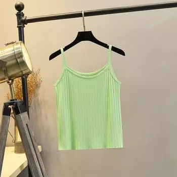 Ice Silk Knitting Female Summer Slim Fit Sleeveless Top Small Sling Fruit Green(JE-8477) L