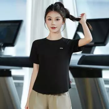 Ice Silk Nude Feel Close-Fitting Yoga Clothes Women Summer Quick-Drying High Elastic Running Exercise Top Dopamine Marathon Fitness Black L