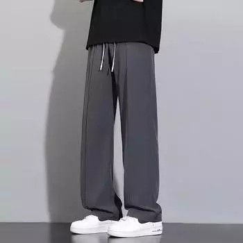 Ice Silk Pants for Men s Summer New Draped Straight Trousers Loose Wide-leg Spring and Autumn Thin Casual Trousers M чёрный