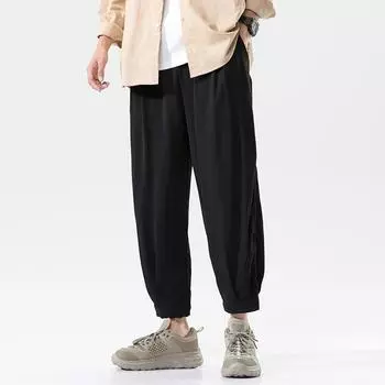 Ice Silk Pants Men s Summer Thin Nine-point Tie-fitting Quick-drying Sports Pants Loose Work Clothes Casual Trousers M