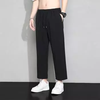 Брюки Ice Silk, летние, тонкие, мужские, свободные, прямые, широкие, повседневные брюки длиной девять дюймов M