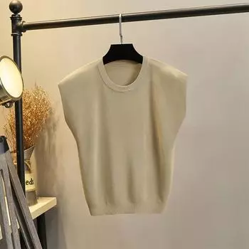 Ice Silk Qu Zhu Knitwear Women s Summer Thin Short-Sleeved Half round Neck T-shirt Stretch Drape with Skirt and Top Tide Khakis L