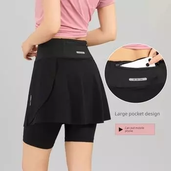 Ice Silk Quick-Drying Five-Point Sports Pantskirt Women Badminton Suit Summer Short dress Yoga Fitness Running Shorts Skirt Black All yards