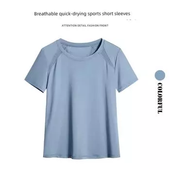 Ice Silk Quick-Drying Yoga T-shirt Women s Thin Fashion Slim Looking Sports Short Sleeve Summer Pilates Training Workout Top Blue short sleeve S