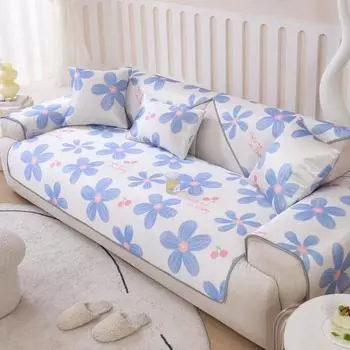 Ice Silk Sofa Cushion Cooler Printed Cushion Summer Cooling Living Room Sofa Towel Non-Slip Ice Cooler Cushion Sofa Cover 70x70