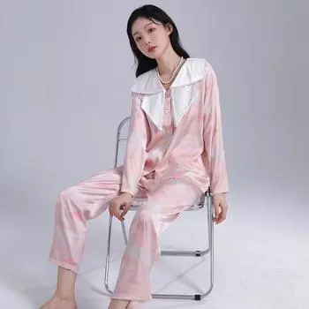 Пижамы Ice Silk для весны и лета, женские, весна-осень, тонкие, высококачественные, из натурального шелка, для принцесс, домашняя одежда, костюм, верхняя одежда M розовый