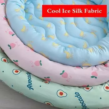 Ice Silk Summer Pet Cool Bed Cat Dog Cooling Heatstroke Prevention Nest Kitten Puppy Fruit Pattern Mat Kennel Cat Sleeping Bag S 45cm