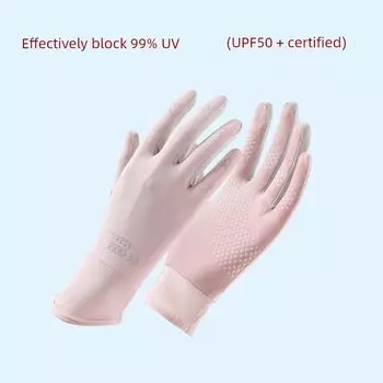 Ice Silk Sun Protection Gloves for Women Summer Thin UV Protection Driving and Biking Electric Car Non Slip Oversleeves Touch Screen Light pink All yards