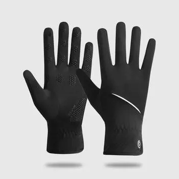 Ice Silk Sun Protection Gloves Men Summer Thin Outdoor Riding Mountain Bike Driving Non Slip Touch Screen UV Protection Gloves Cycling sunscreen [Men Smiley]-Black All yards