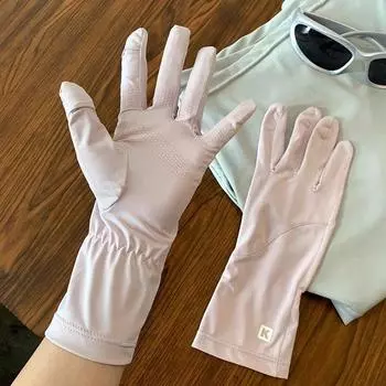 Ice Silk Sun Protection Gloves Women Summer Thin UV Protection Outdoor Riding Driving Electric Car Touch Screen Non-Slip Gloves UV protection [K standard]-light purple All yards