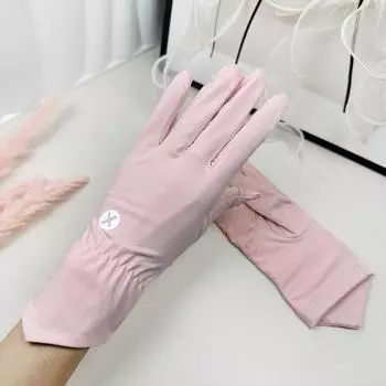 Ice Silk Sun Protection Gloves Women Thin Summer Driving UV Protection Outdoor Riding Electric Car Non-Slip Open Finger Touch Screen X standard sunscreen pink All yards