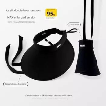 Ice Silk Sun Protection Hat for Women 2025 New Arrival Summer Big Brim Air Top Sunhat UV Protection Foldable Sun Hat Black (Ice Silk lanyard) All yards