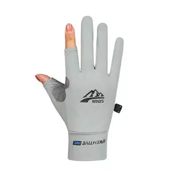 Ice Silk Sun Protection Sports Fishing Half Finger Female Cycling Gloves Two-finger light gray L