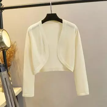 Ice Silk Sunscreen Waistcoat with Skirt Knitted Outerwear Cardigan Apricot S