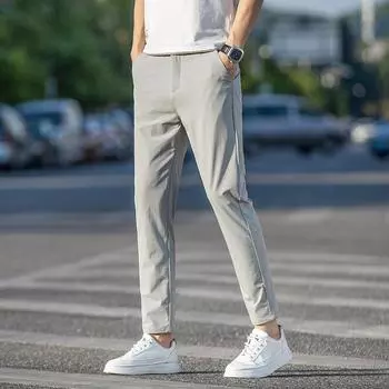 Ice Silk Thin Nine-point Casual Pants for Men s Slim Feet Elastic Versatile High-end Business Trousers In Summer 28