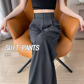 Ice Silk Thin Section High Waist Casual White Suit Pants Gray Blue regular (recommended height 156-165cm) L