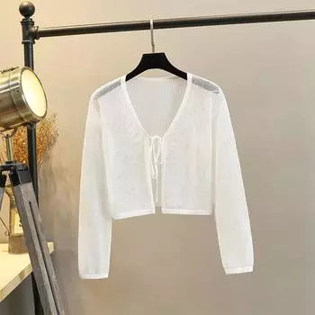 Ice Silk Thin Shawl Sling Sun Protection Knit Cardigan White L