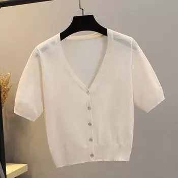Ice Silk Thin Small Waistcoat Outer Skirt Knitted Cardigan Apricot -121 L