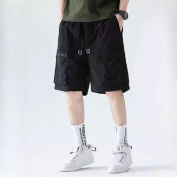 Ice Silk Тонкие летние свободные повседневные брюки с несколькими карманами Мужские быстросохнущие спортивные шорты для инструментов Мужские брюки XXL чёрный